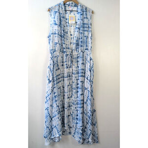 LuLaRoe Tie Dye Sleeveless Duster Vest Women L Blue White Watercolor Long NWT